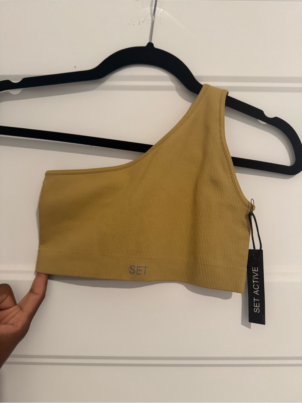 SET Active One-Shoulder Ribbed Bralette in Camel - Picture 2 of 3
